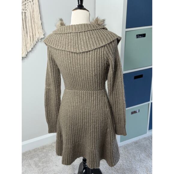 Boston Proper Neutral Mohair Faux Fur Pom Pom Knit Tie Waist Cardigan Sweater XS - Picture 2 of 9